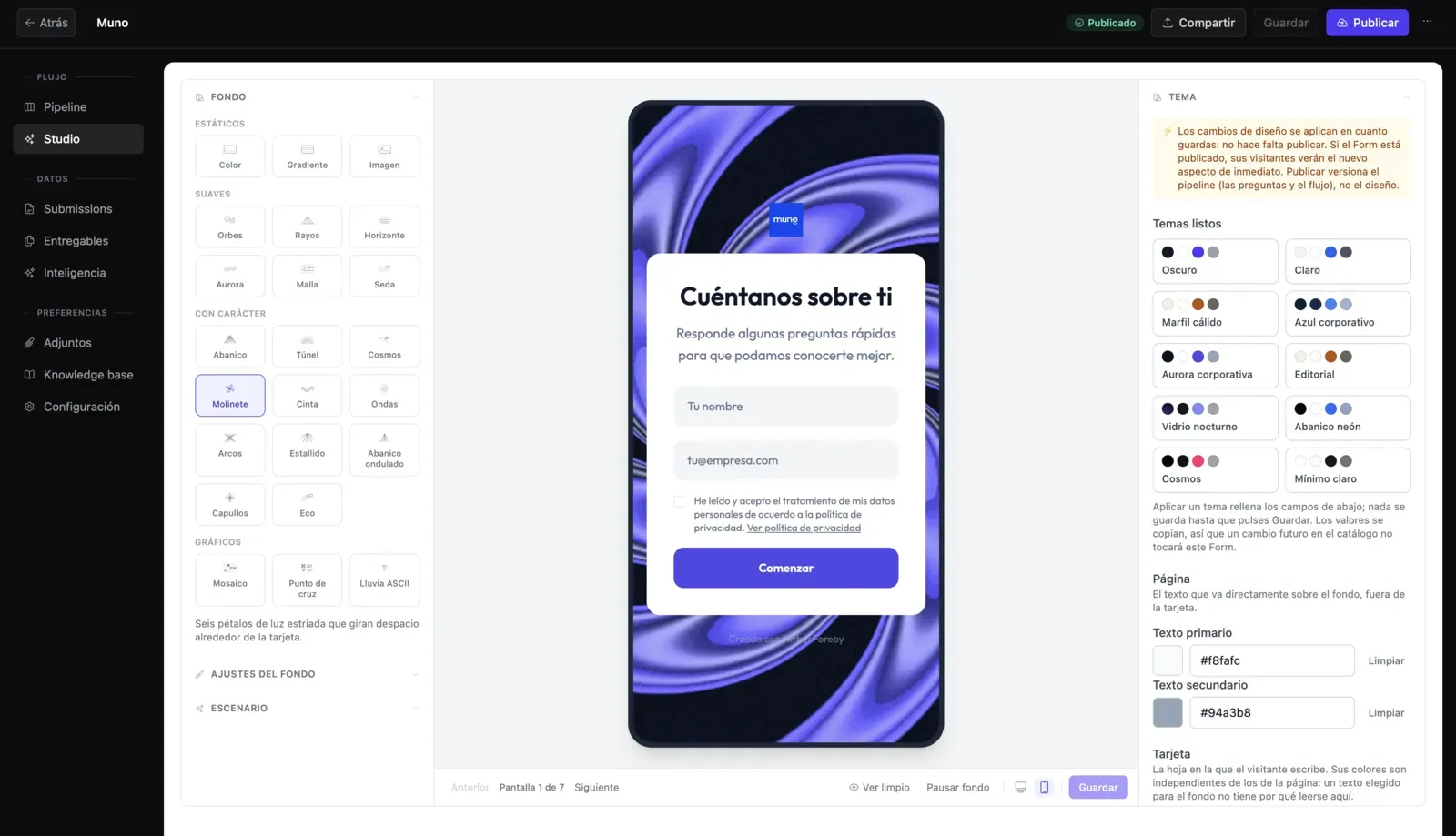 La galería de fondos del Form Studio